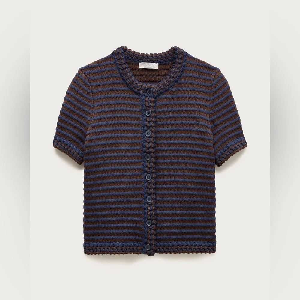 NWT J.Crew Crochet Short-Sleeve Cardigan in Stripe